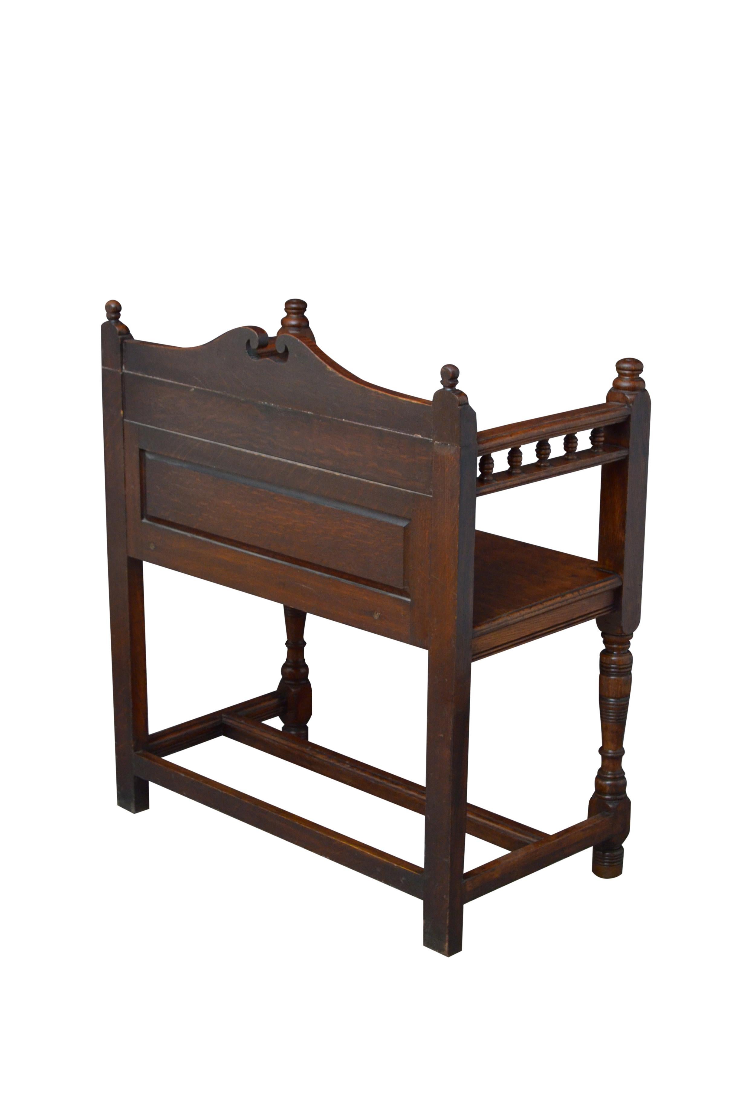 Victorian Solid Oak Hall Bench For Sale 4