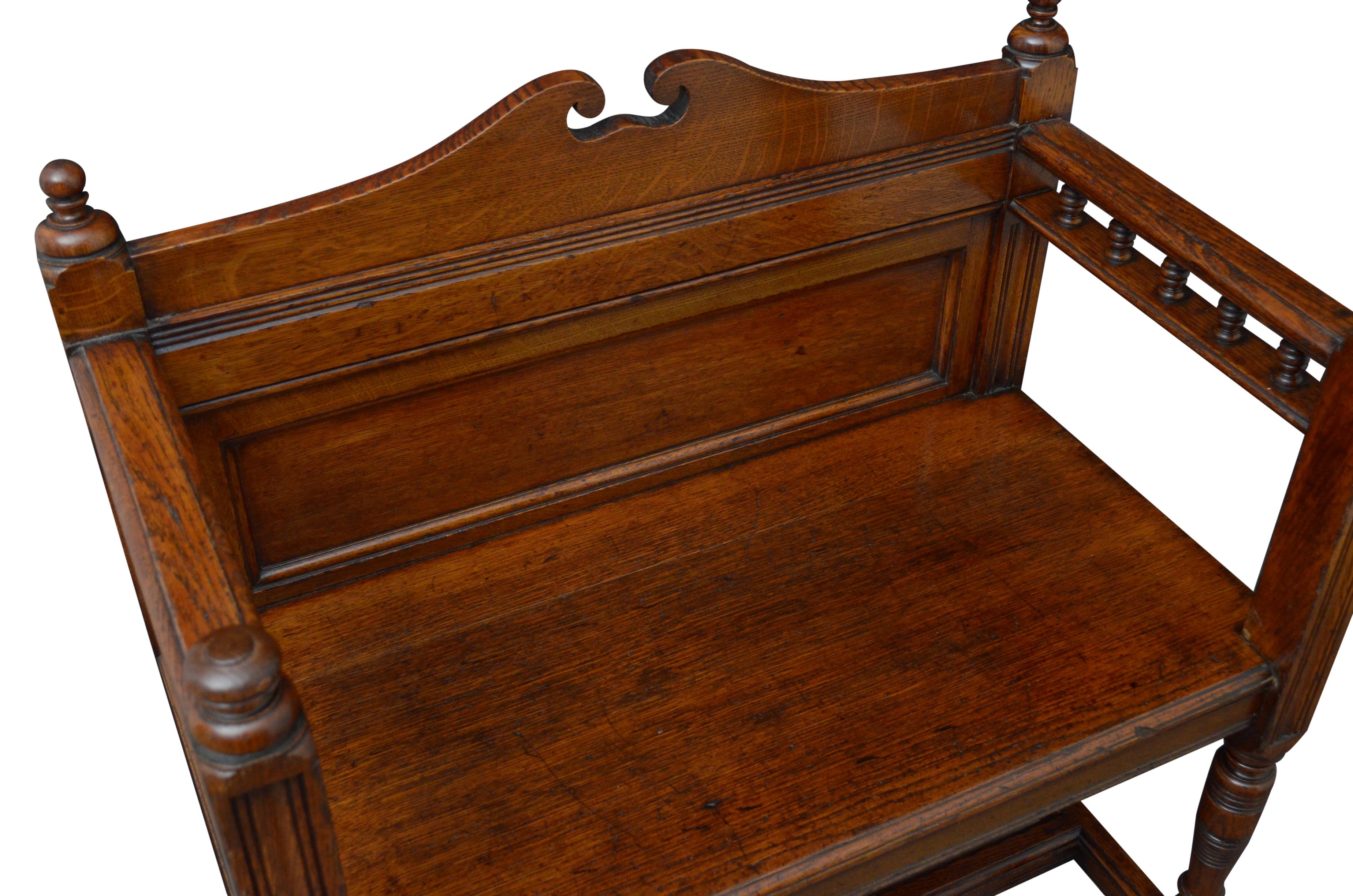 Victorian Solid Oak Hall Bench For Sale 1