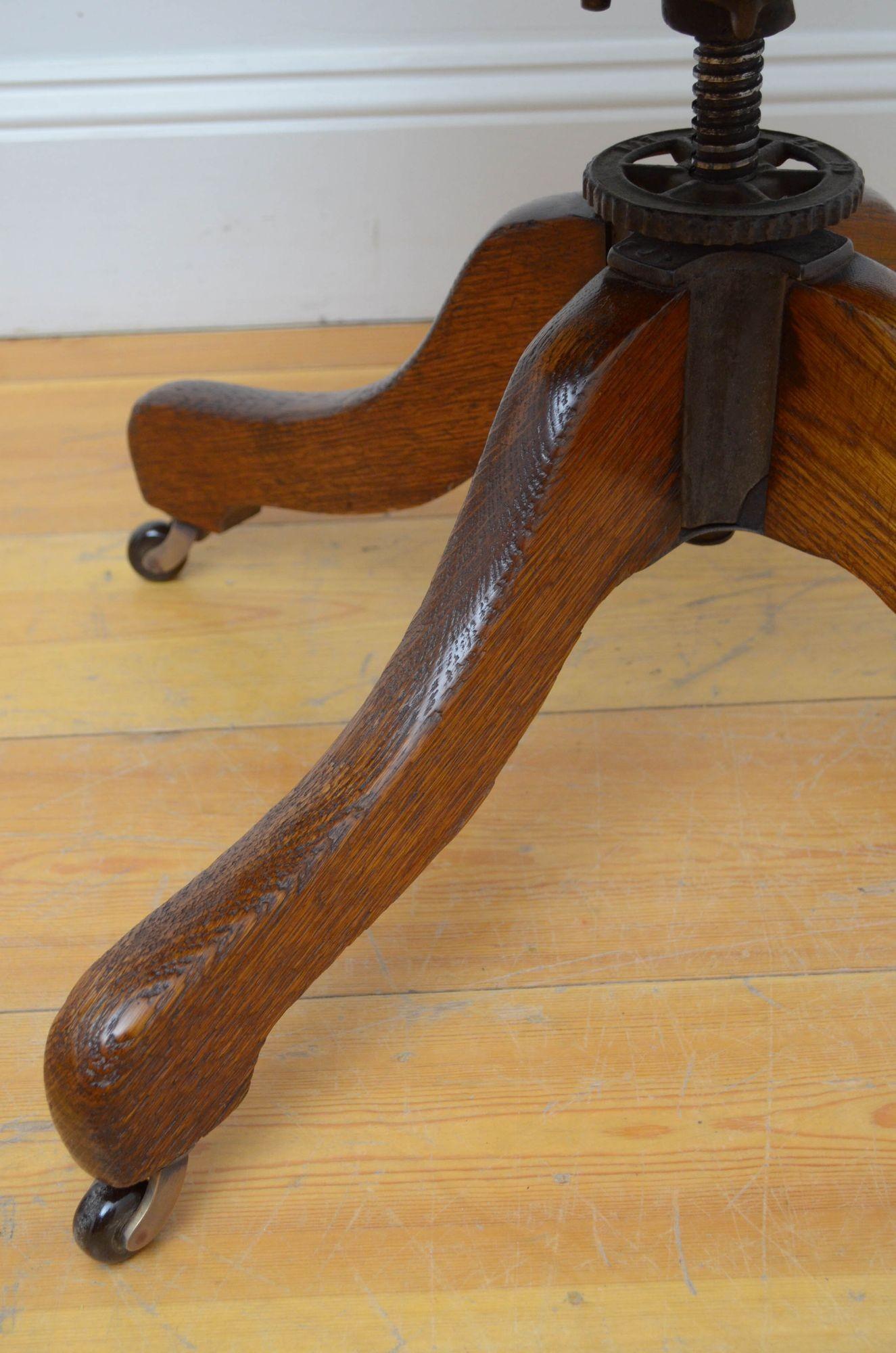 Victorian Solid Oak Swivelling Desk Chair 7