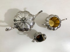 Victorian Solid Silver 3Pieces Tea Set, 2 pcs Gold Gilded Inside, Roberts&Staler