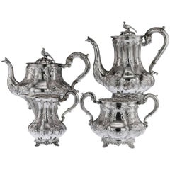 Antique Victorian Solid Silver Four-Piece Tea and Coffee Set, W Hunter, circa 1844