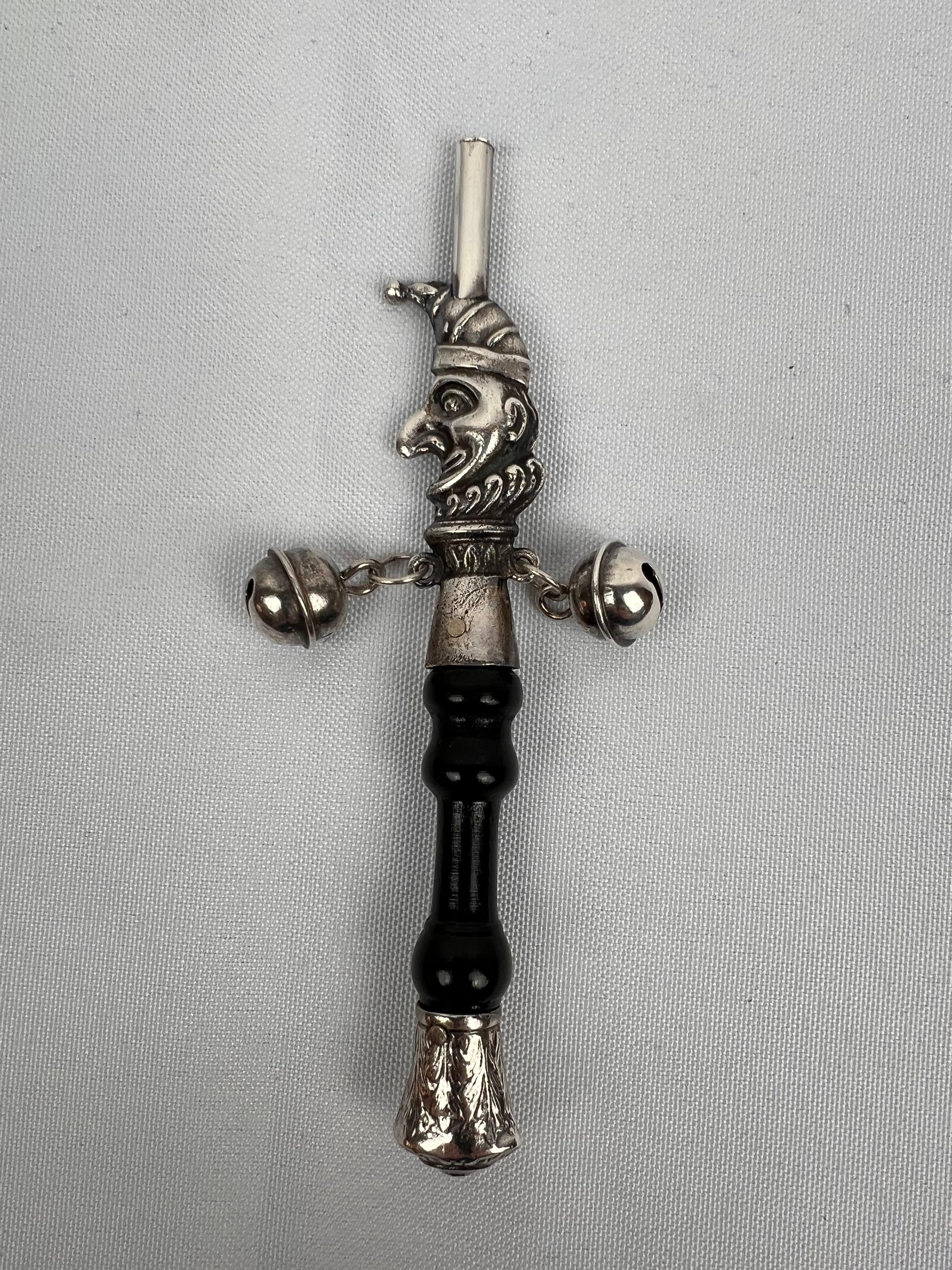 Victorian solid silver baby's rattle in the form of a 