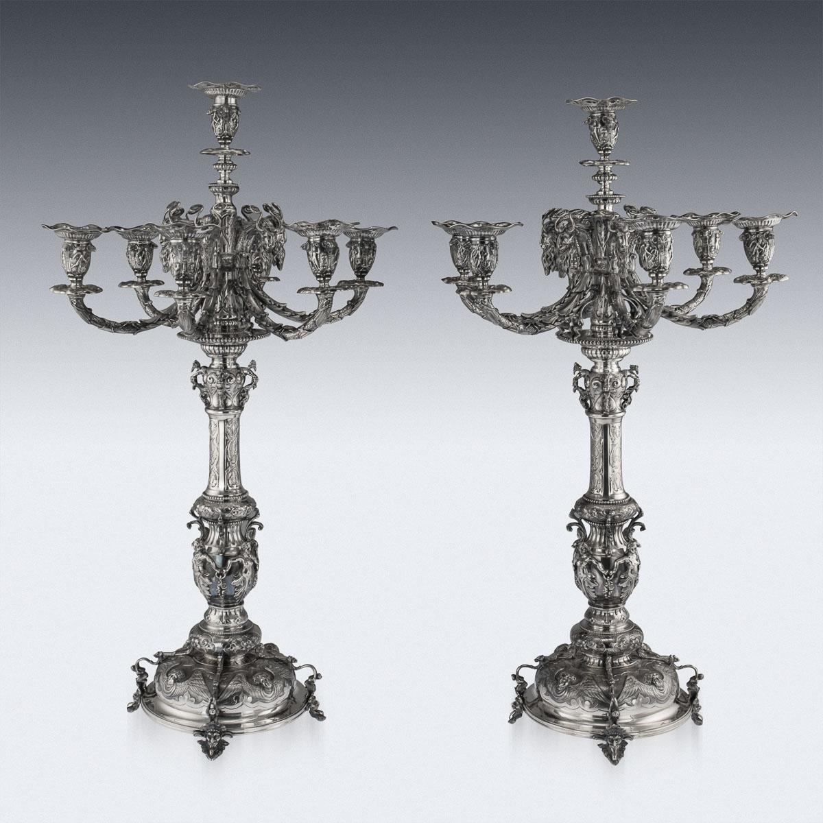 English Victorian Solid Silver Set of Four Candelabras, Macrae, circa 1872-1873 For Sale