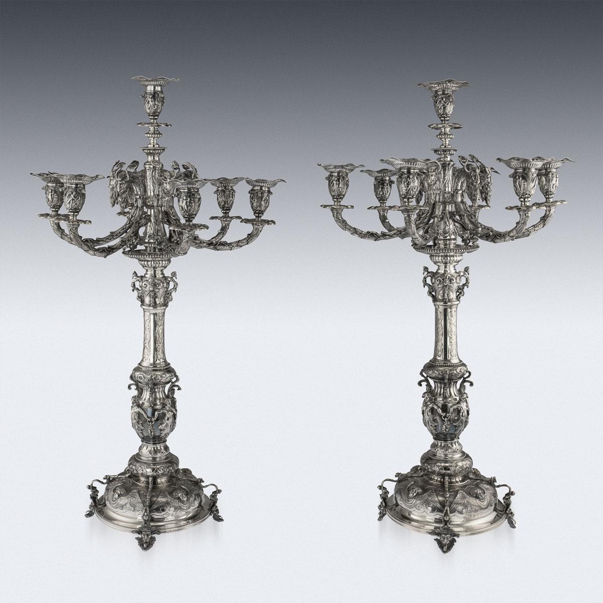 19th Century Victorian Solid Silver Set of Four Candelabras, Macrae, circa 1872-1873 For Sale