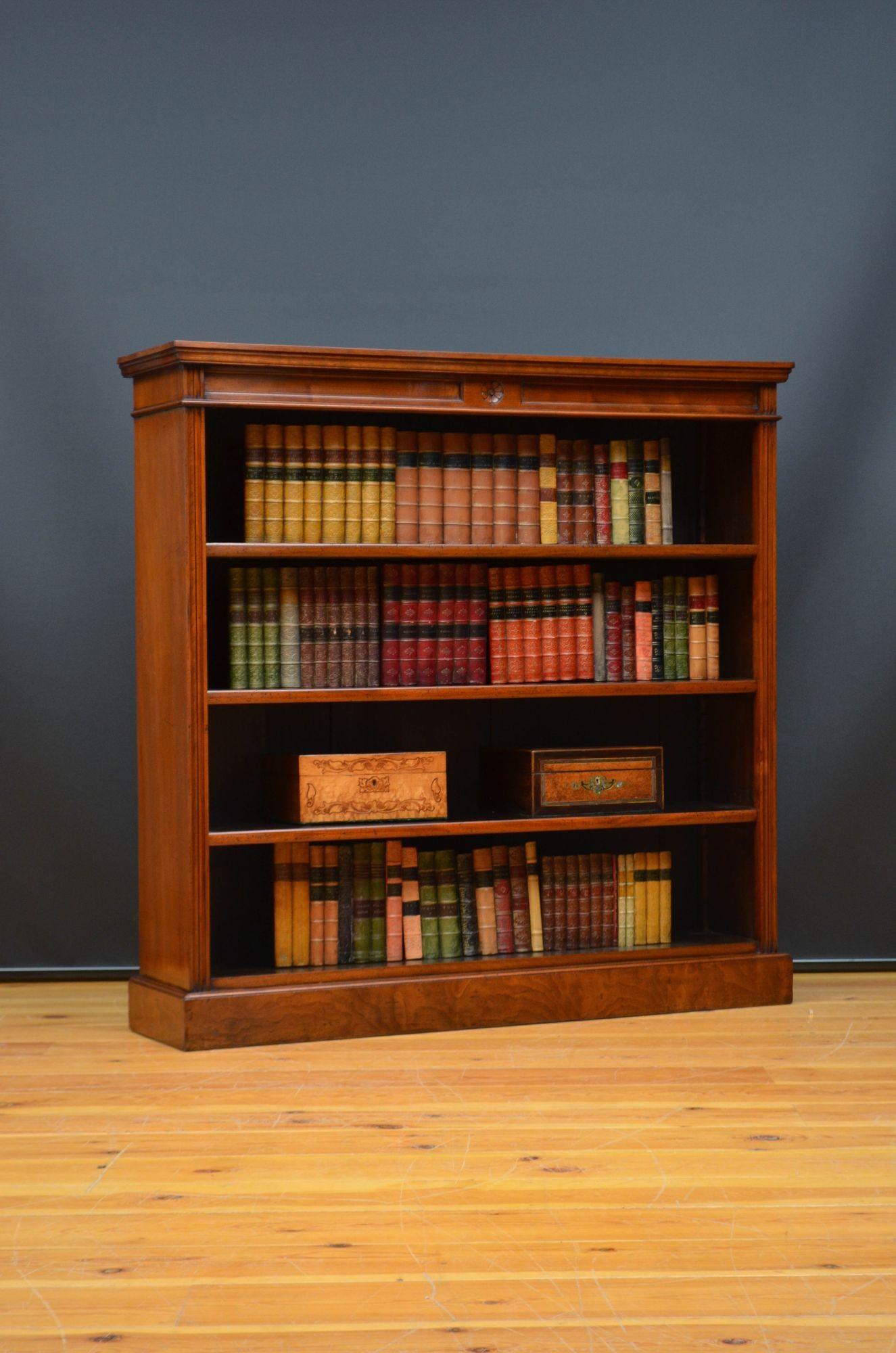 English Victorian Solid Walnut Open Bookcase For Sale