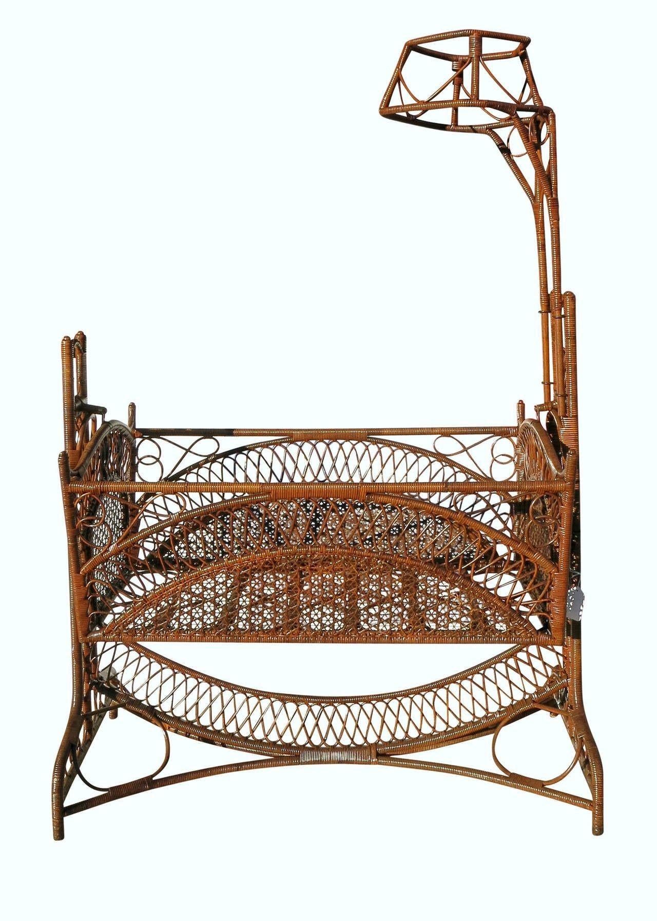 Edwardian Restored Victorian Southern Gothic Wicker & Bamboo Swinging Cradle