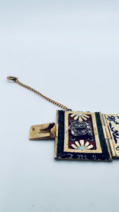Victorian “Souvenir” Folding Book Bracelet in 18K Gold with Turquoise, Diamonds