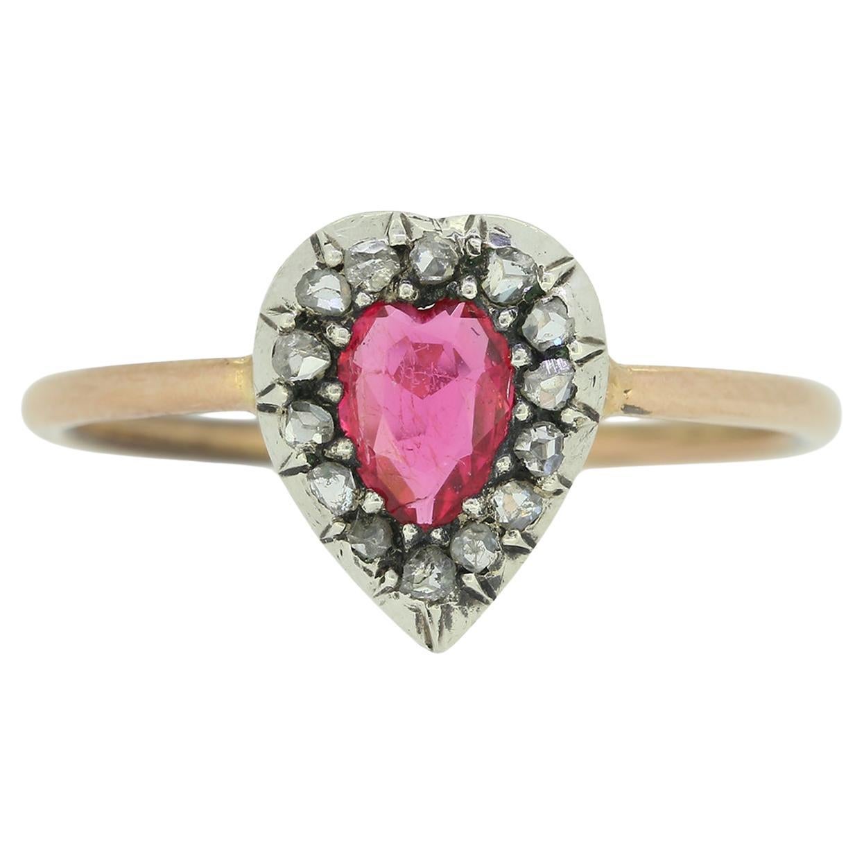 Victorian Spinel and Diamond Heart Ring