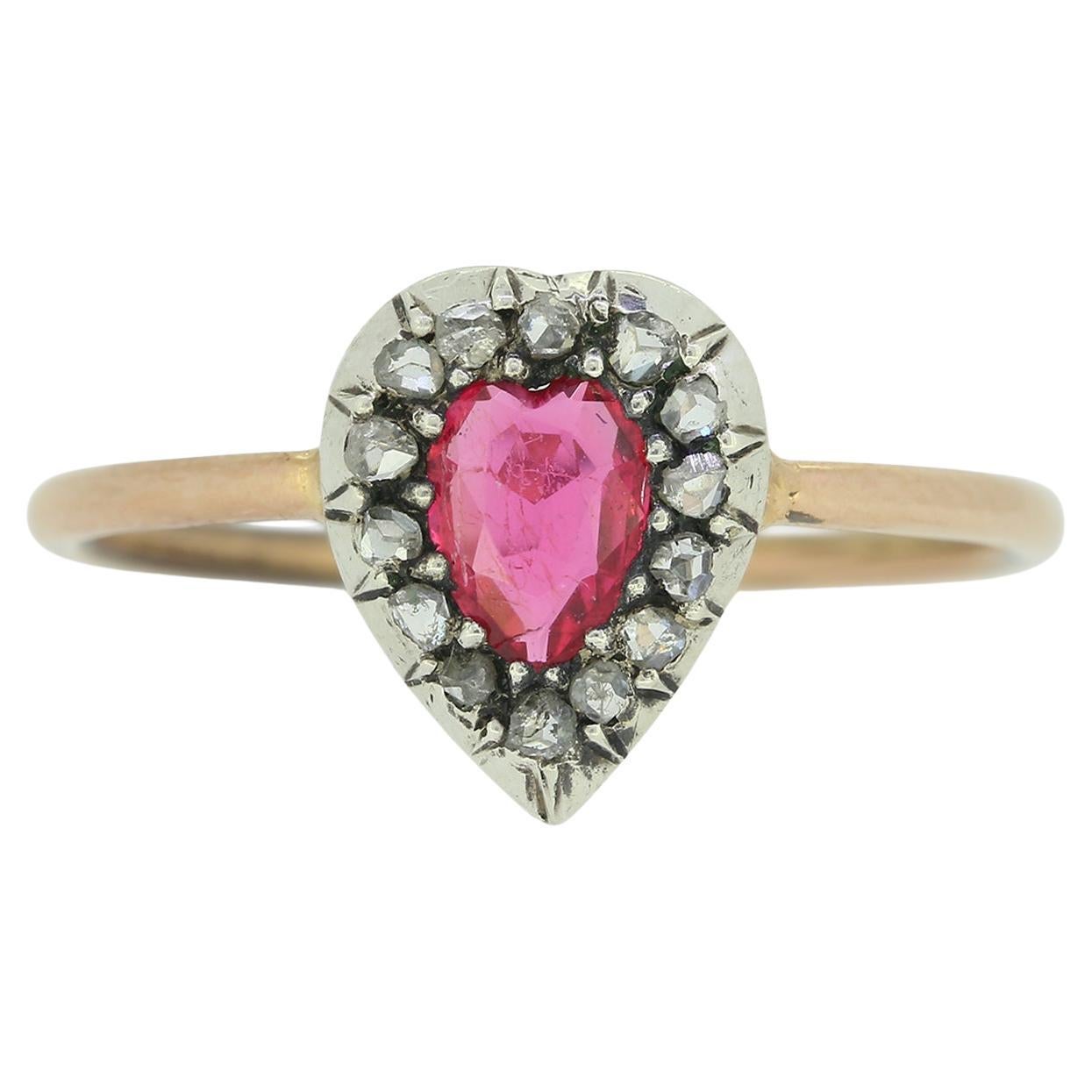 Viktorianischer Spinell und Diamant Herz Ring im Angebot