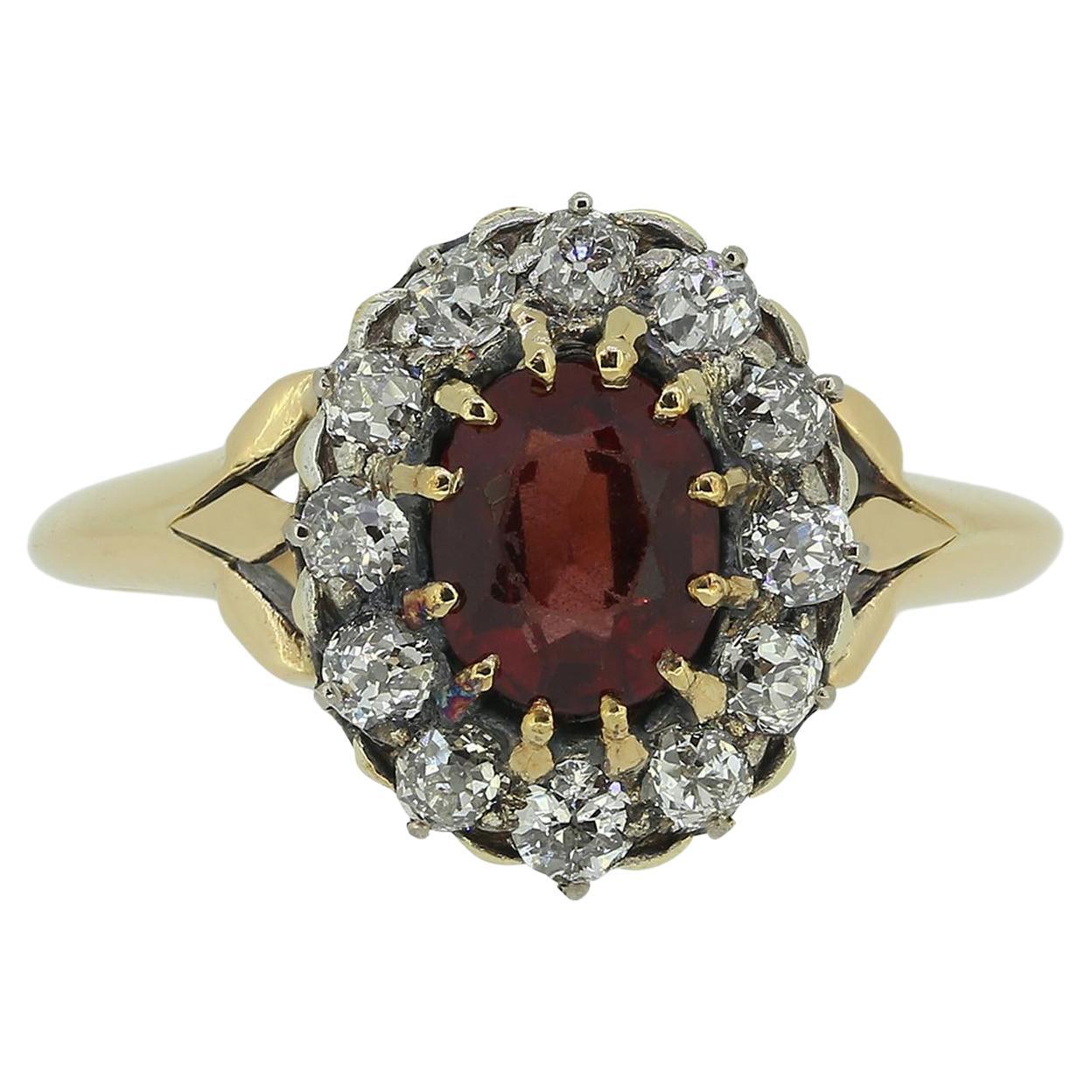 Victorian Spinel and Old Cut Diamond Cluster Ring For Sale