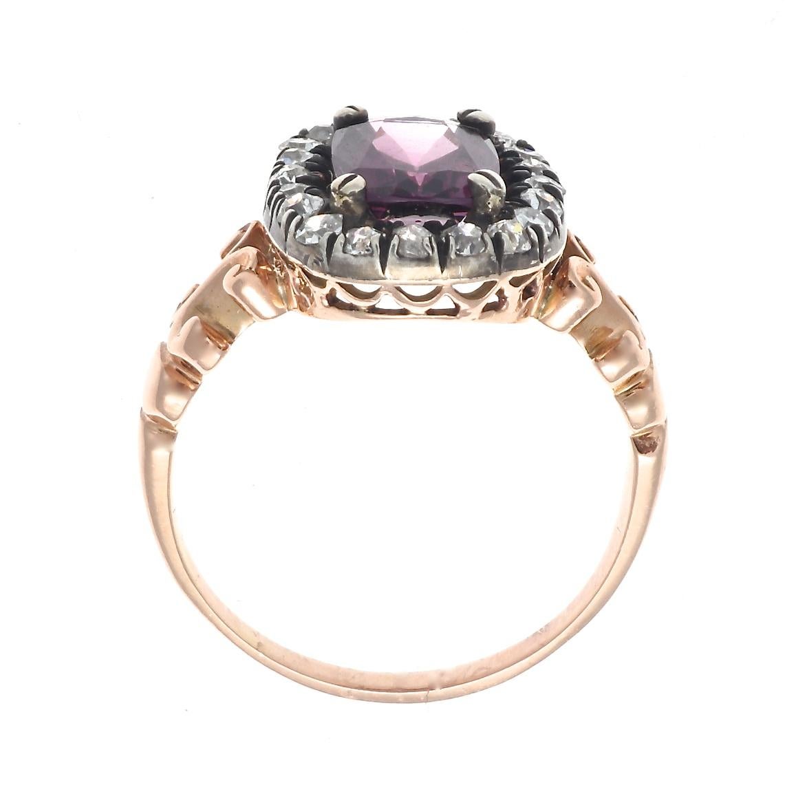 Victorian Spinel Diamond Gold Engagement Ring In Excellent Condition In Beverly Hills, CA