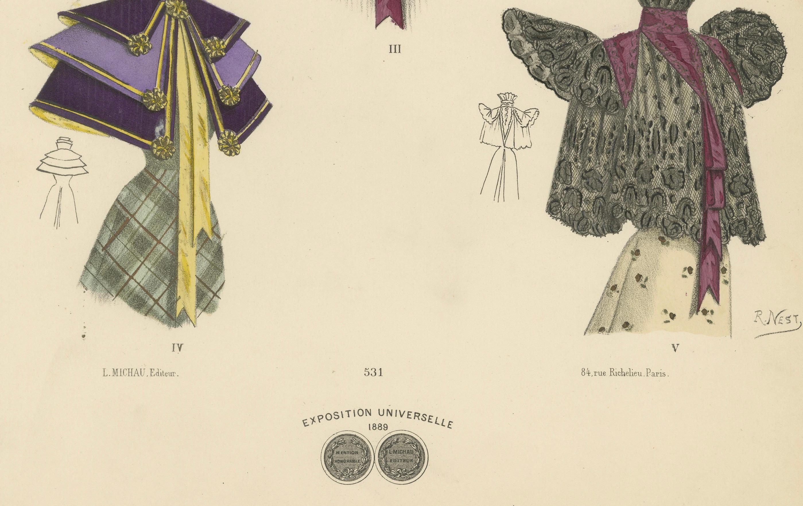 Splendore vittoriano: Scialli e manti eleganti in litografia, pubblicato nel 1889 In condizioni buone in vendita a Langweer, NL