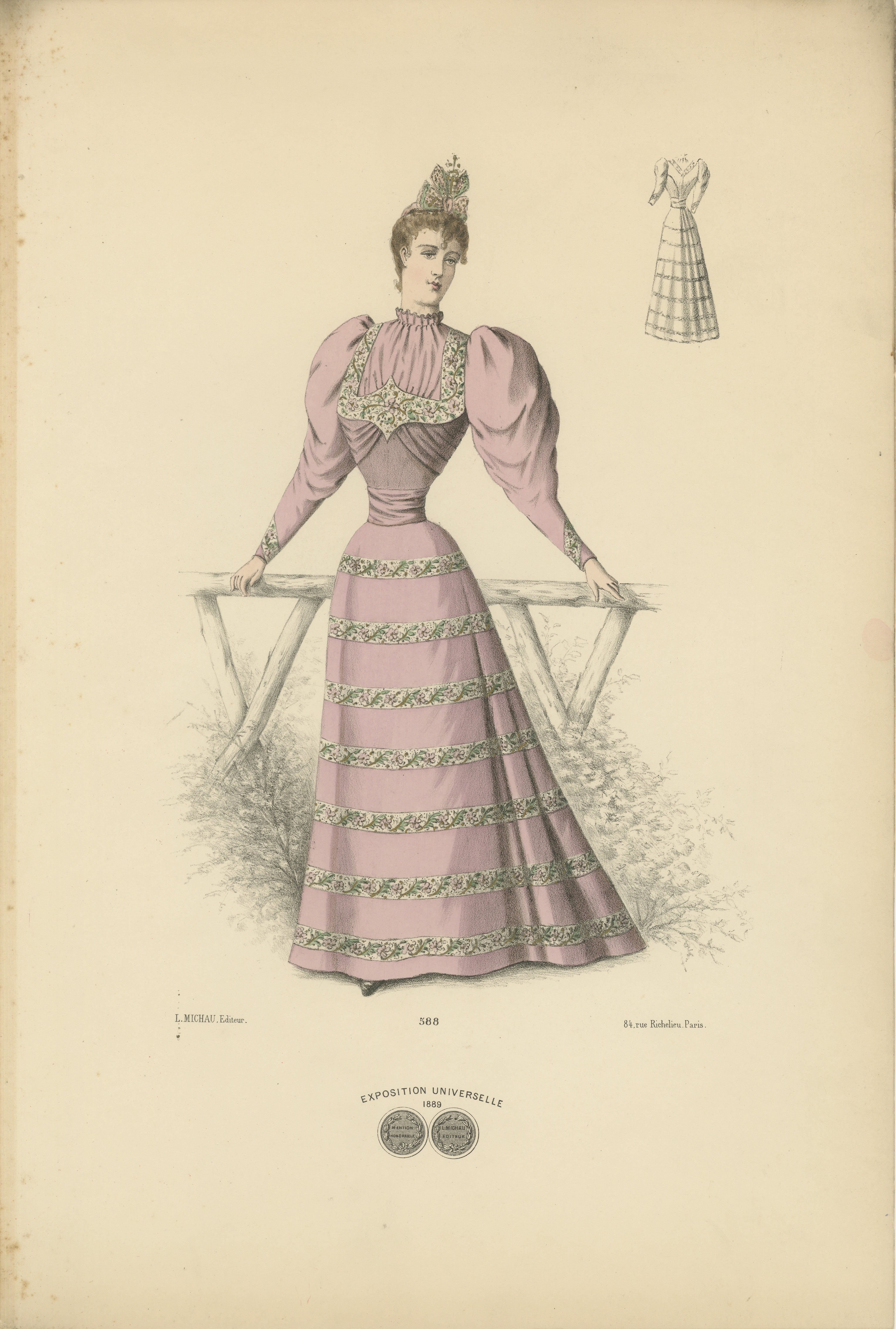 Splendore vittoriano: Litografia di moda dell'Esposizione Universale del 1889 In condizioni buone in vendita a Langweer, NL