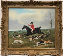 Fine British Sporting Art Oil Painting Huntsman & Hounds in Full Chase