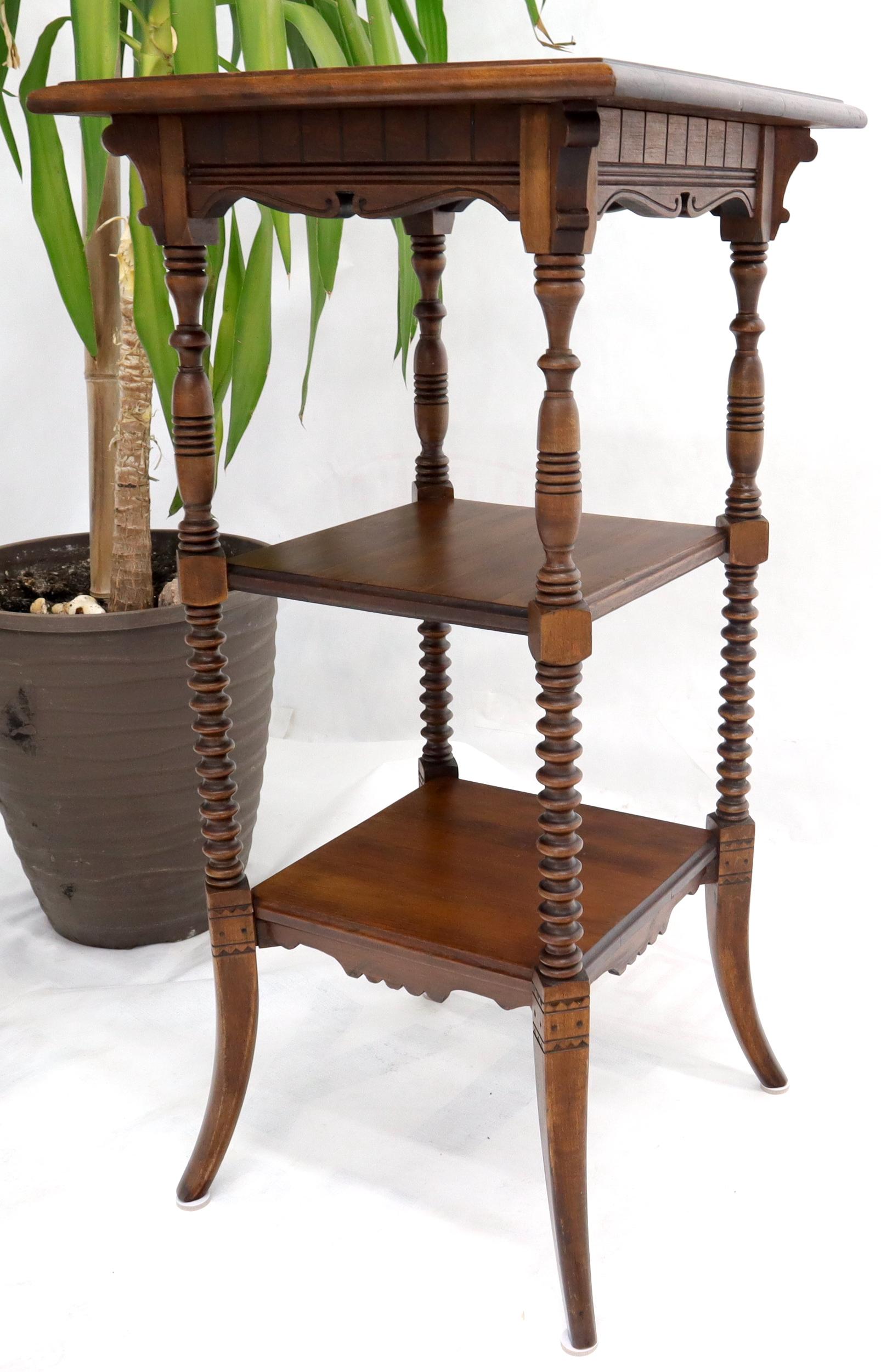 American Victorian Square Three-Tier Stand Corner Lamp Occasional Table Stand For Sale