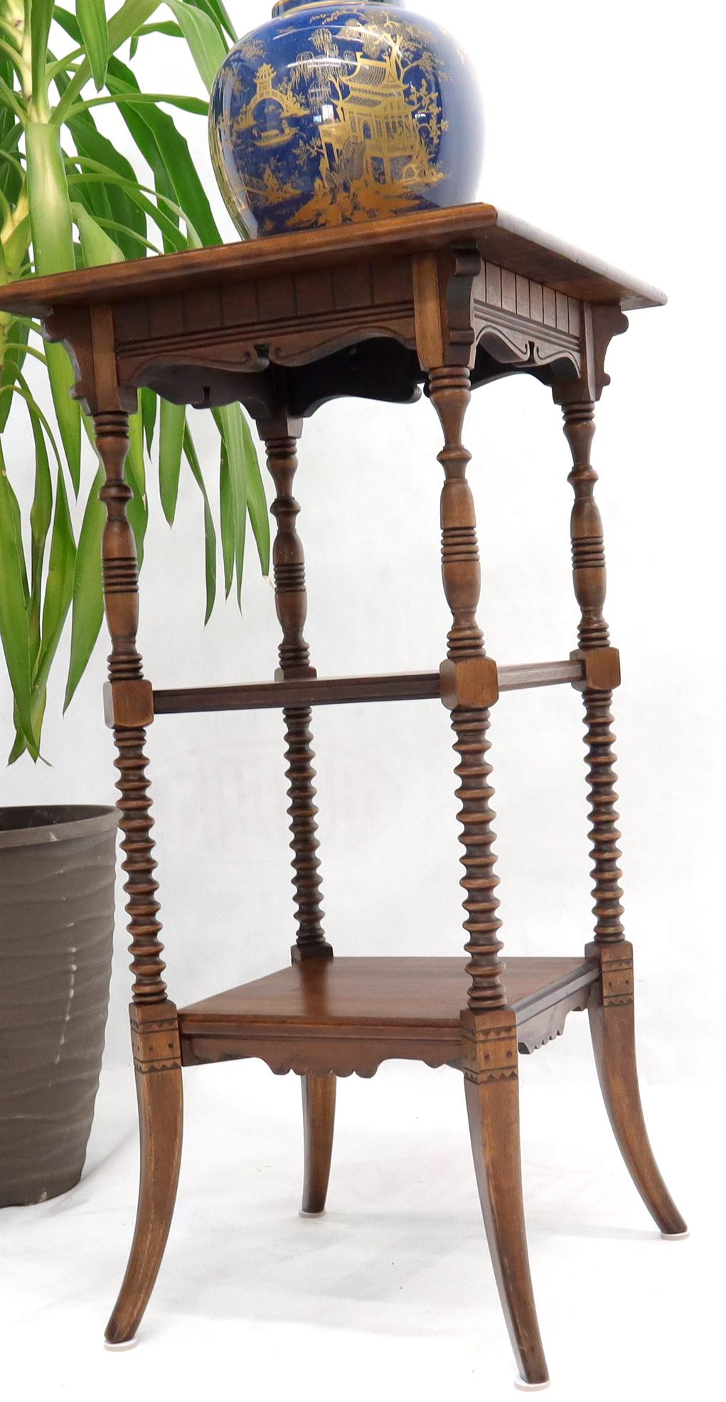 20th Century Victorian Square Three-Tier Stand Corner Lamp Occasional Table Stand For Sale