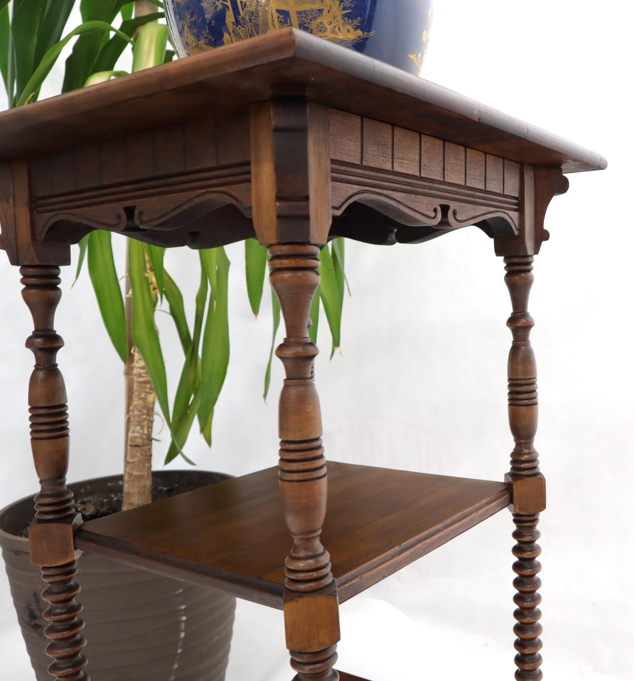 Walnut Victorian Square Three-Tier Stand Corner Lamp Occasional Table Stand For Sale