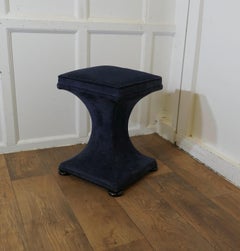 Victorian Upholstered Waisted Stool in Dark Blue Velvet, 19th Century