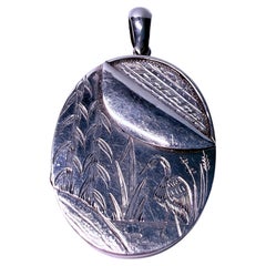 Victorian SS Unusual Heron Locket All Original