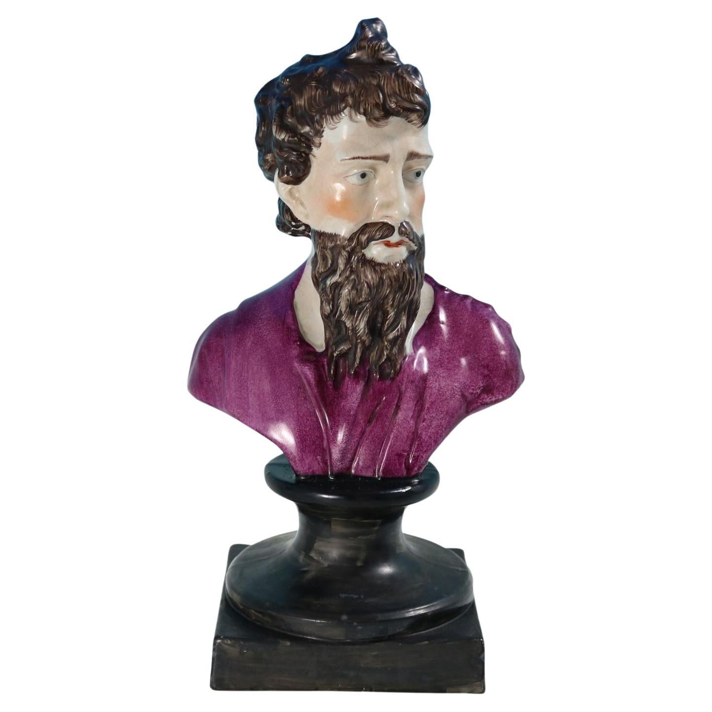 Victorian Staffordshire Pottery Bust of Plato