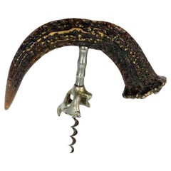 Tire-bouchon victorien en corne de cerf avec un grand manche en bois de cerf incurvé