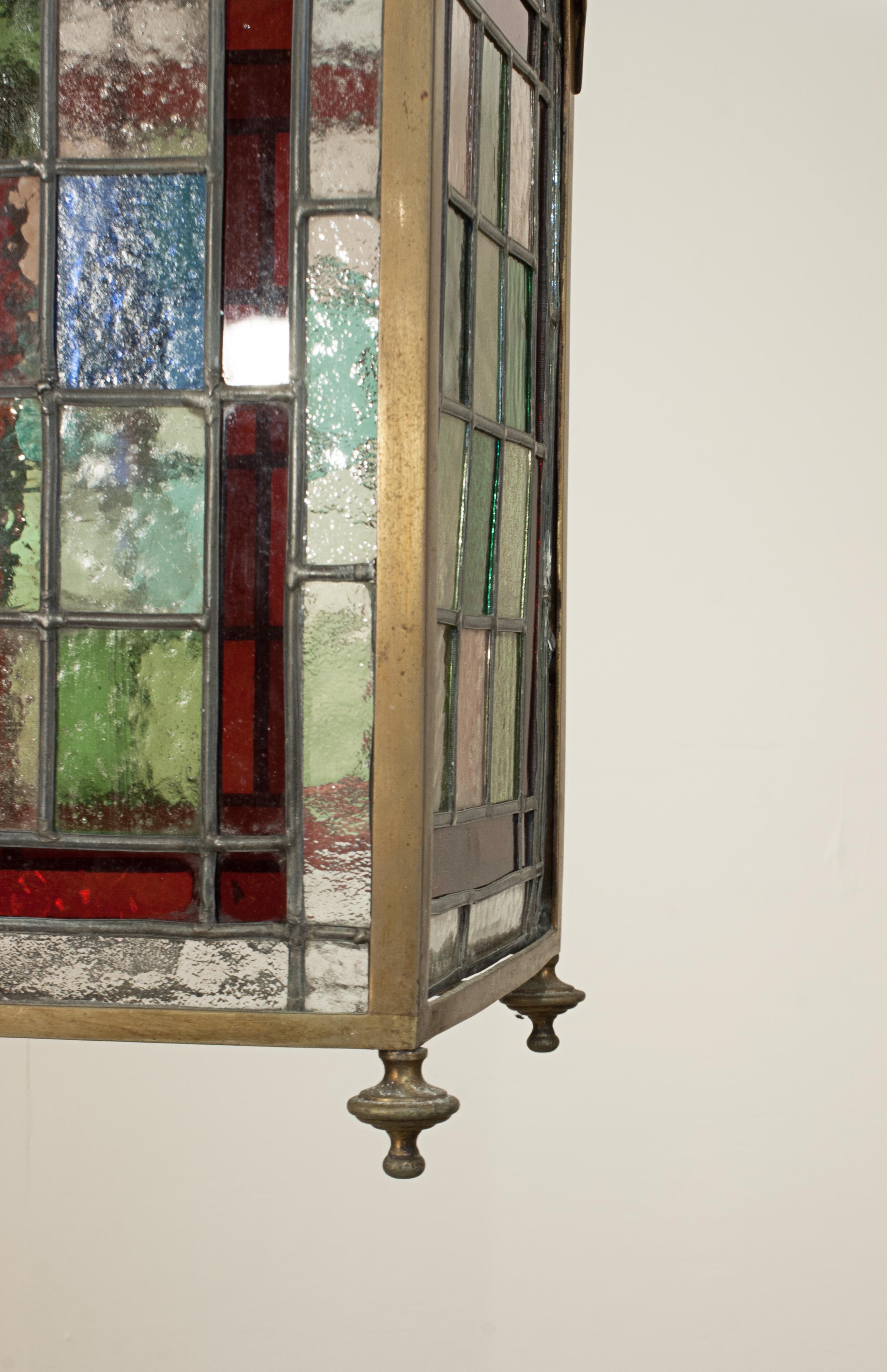 19th Century Victorian Stain Glass Ceiling Pendant Lantern For Sale