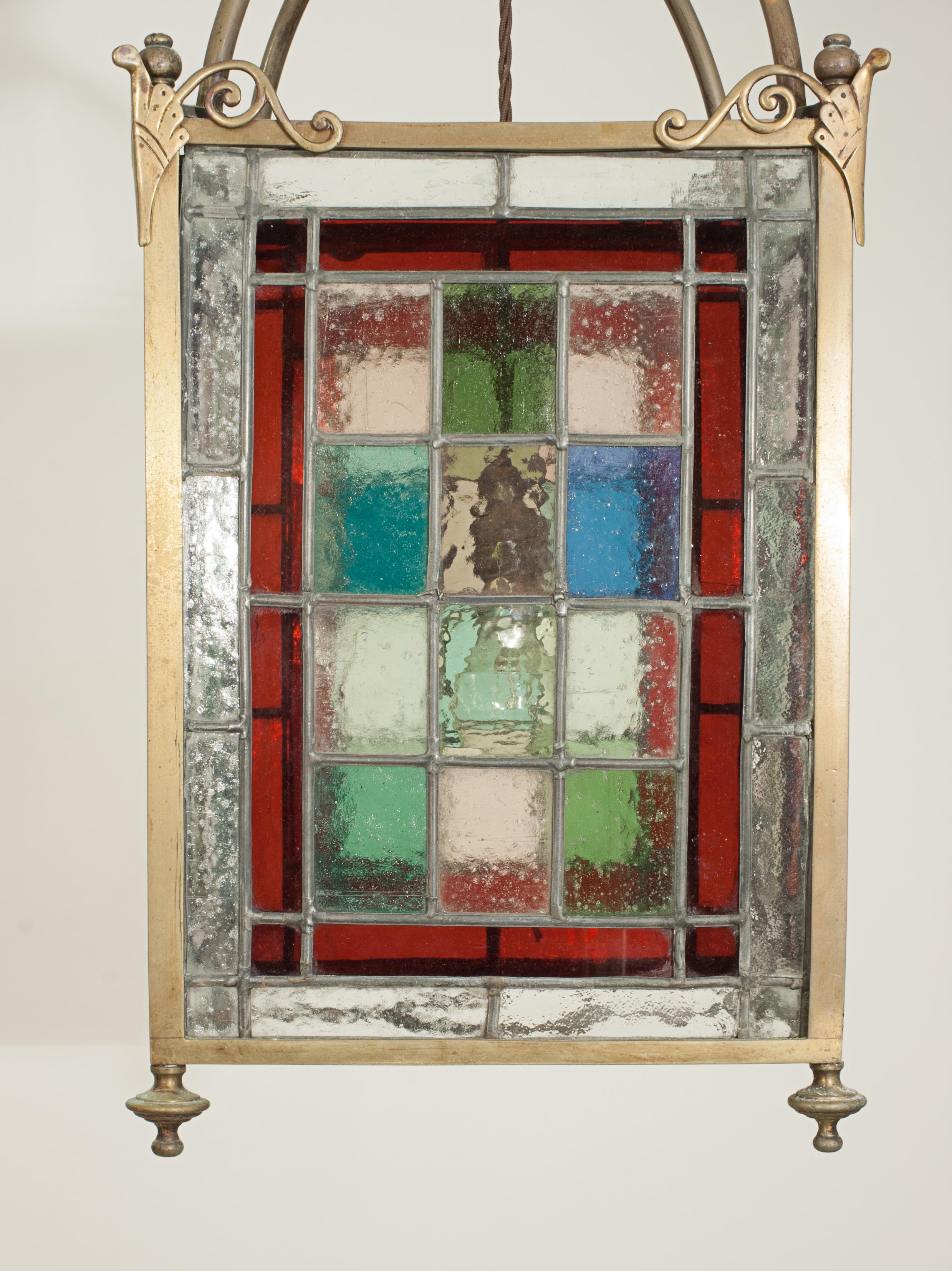 Victorian Stain Glass Ceiling Pendant Lantern For Sale 2