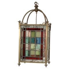 Antique Victorian Stain Glass Ceiling Pendant Lantern