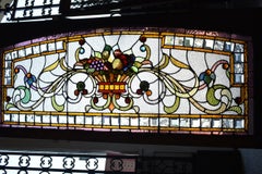 Victorian Stained & Beveled Glass Fruit Bowl Transom Window 64"