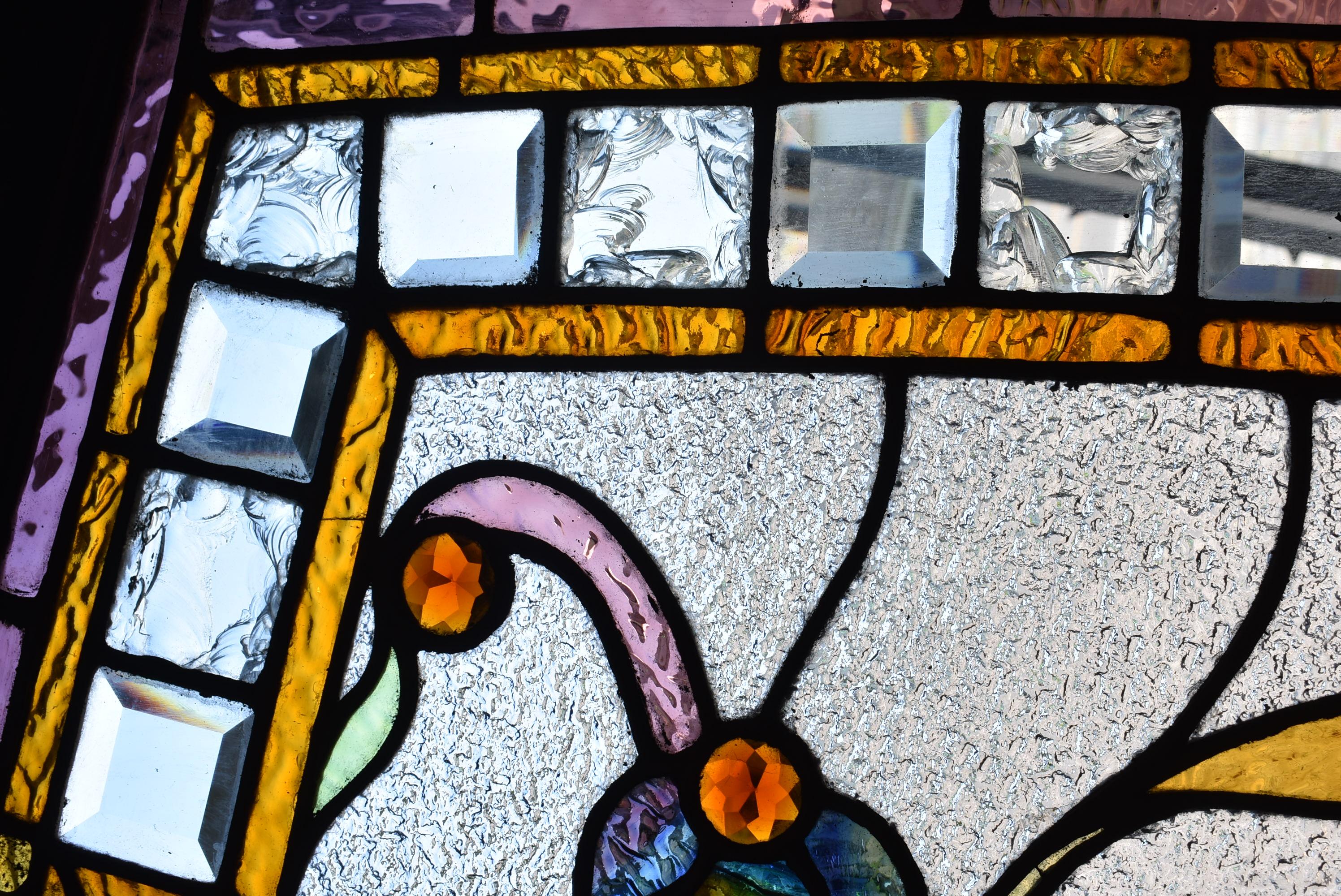 Ventana de travesaño victoriana de cristal tintado y biselado con frutero 64 Fines del siglo XIX en venta