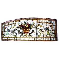 Antique Victorian Stained & Beveled Glass Fruit Bowl Transom Window 64"
