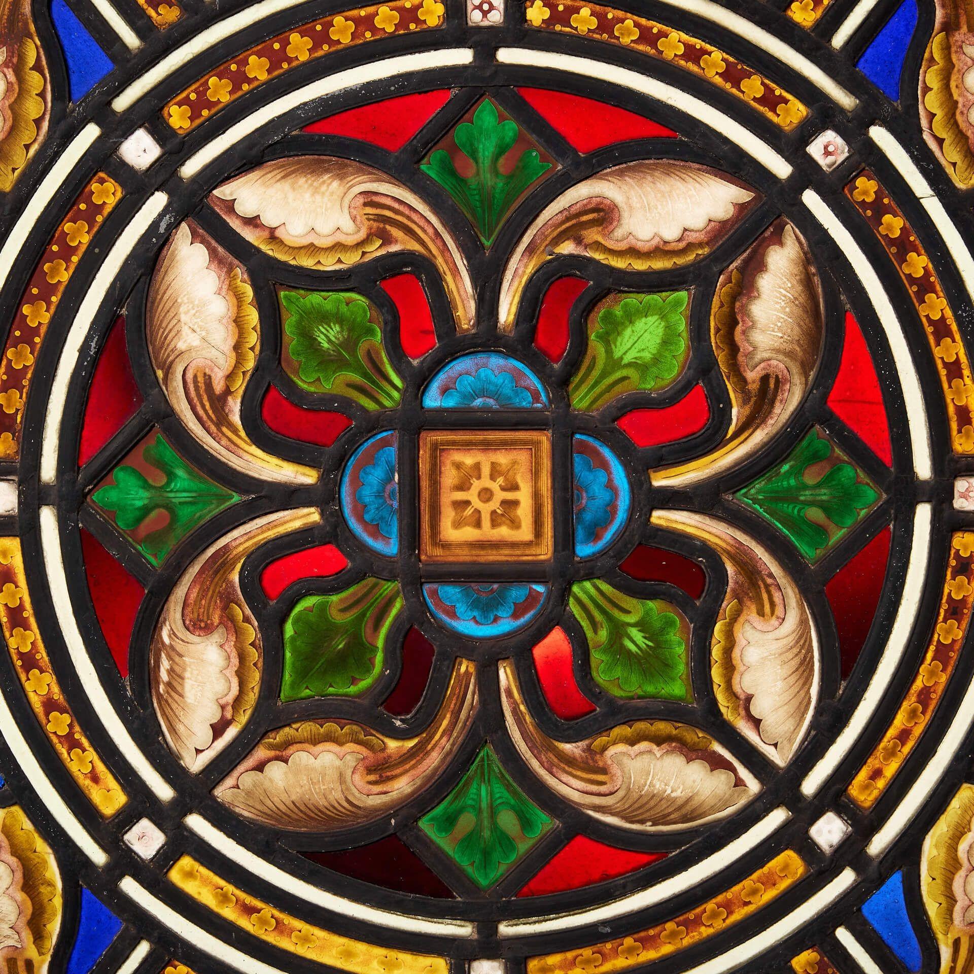 Victorian Stained Glass Arched Church Panel In Fair Condition For Sale In Wormelow, Herefordshire
