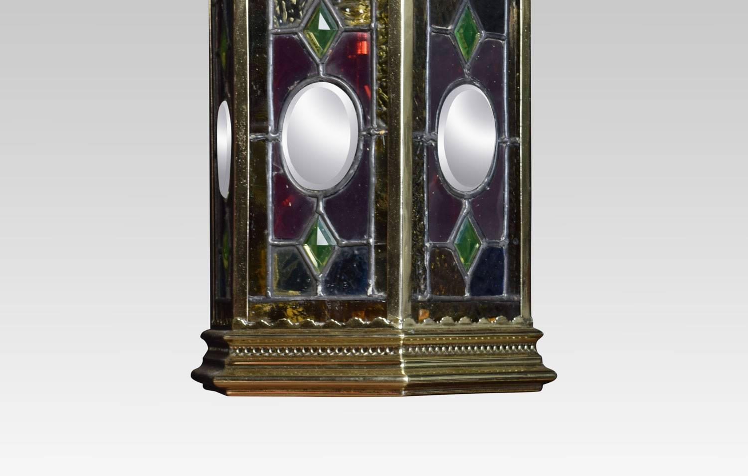 Victorian Stained Glass Hall Lantern In Good Condition In Cheshire, GB