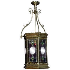 Antique Victorian Stained Glass Hall Lantern