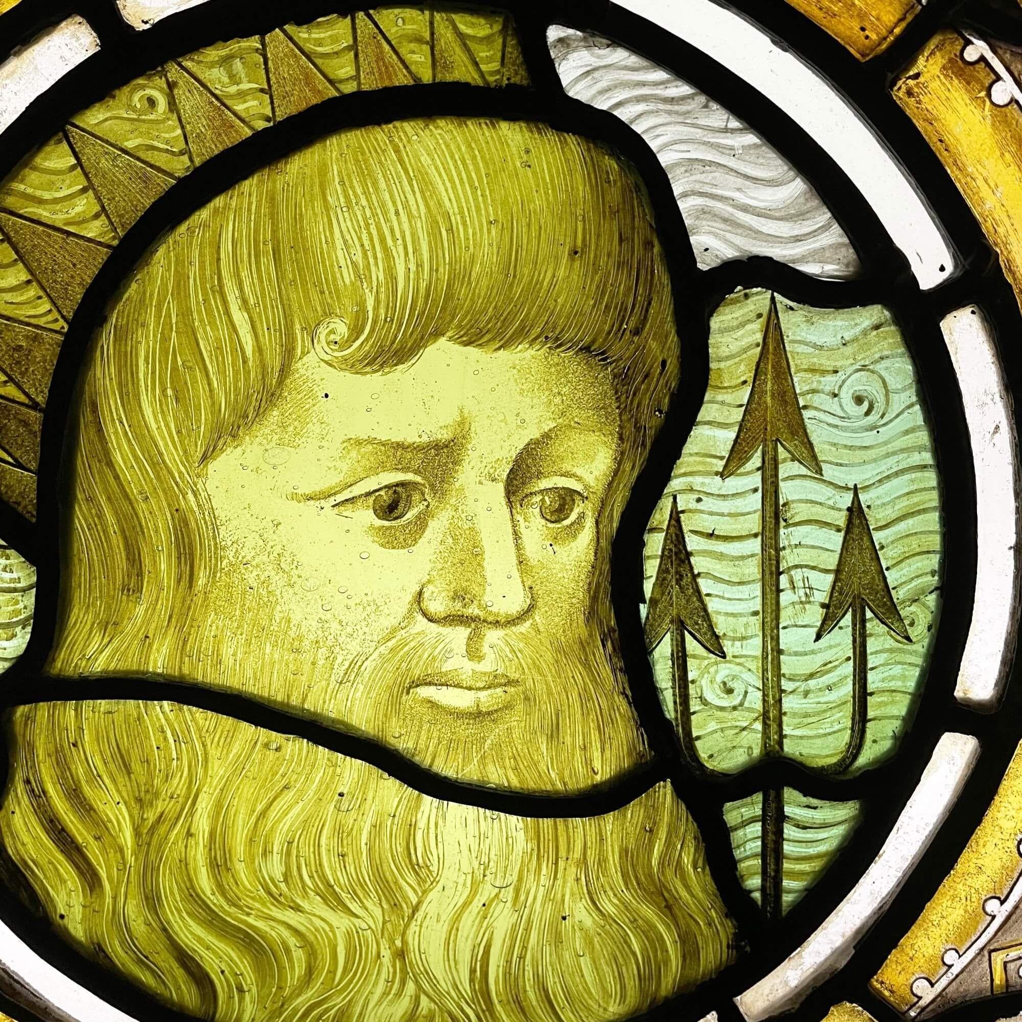English Victorian Stained Glass Window Panel of Neptune