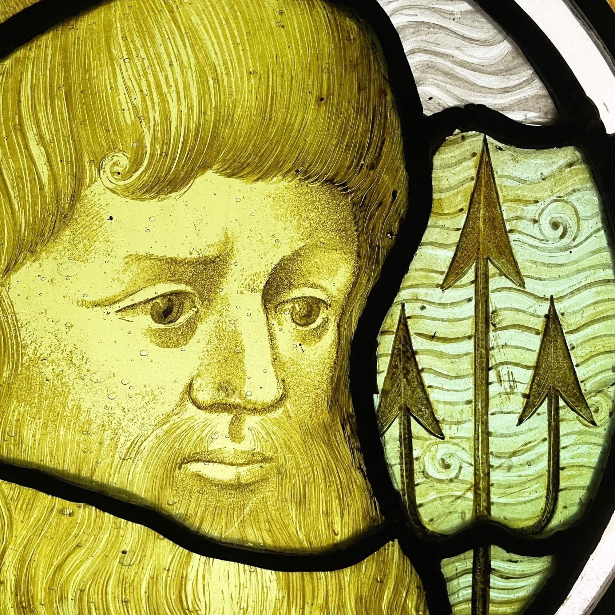 Victorian Stained Glass Window Panel of Neptune In Fair Condition In Wormelow, Herefordshire