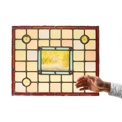 Victorian Stained Glass Window Panel with Riverside Scene
