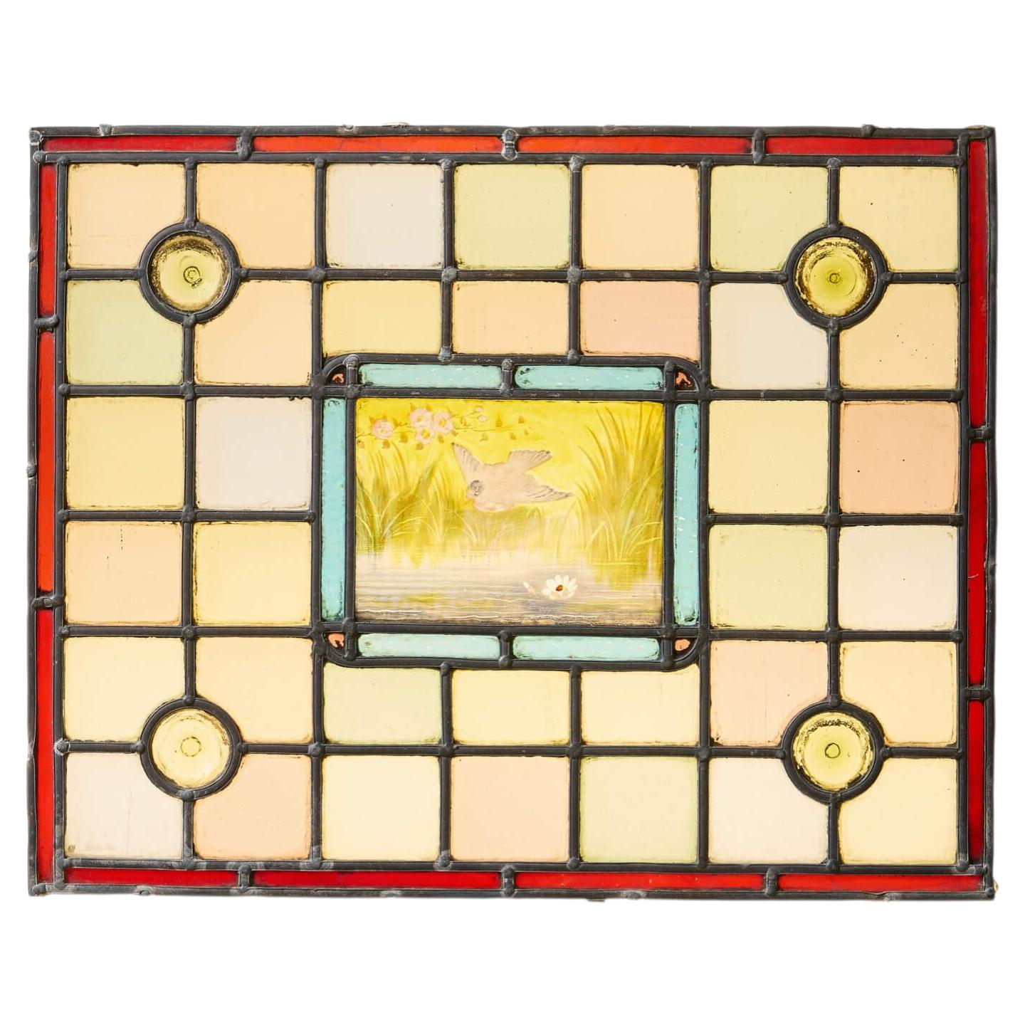 Victorian Stained Glass Window Panel with Riverside Scene For Sale