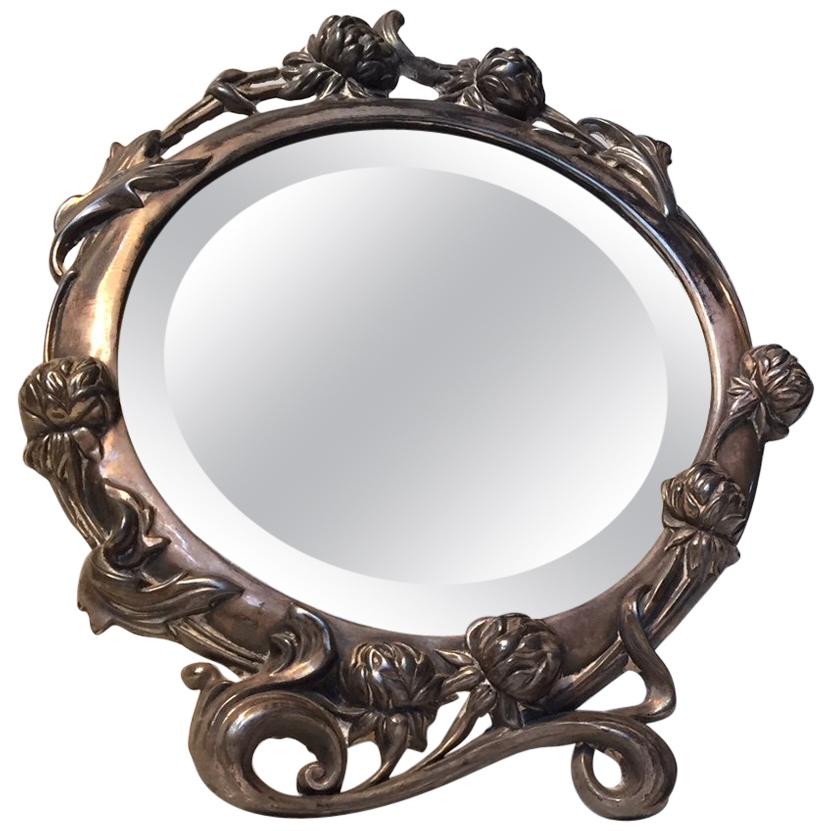 Victorian Standing or Wall Mounted Vanity Mirror in Pewter, 19th Century For Sale