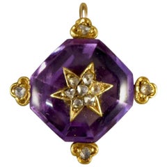 Antique Victorian Star Diamond Set Amethyst Pendant