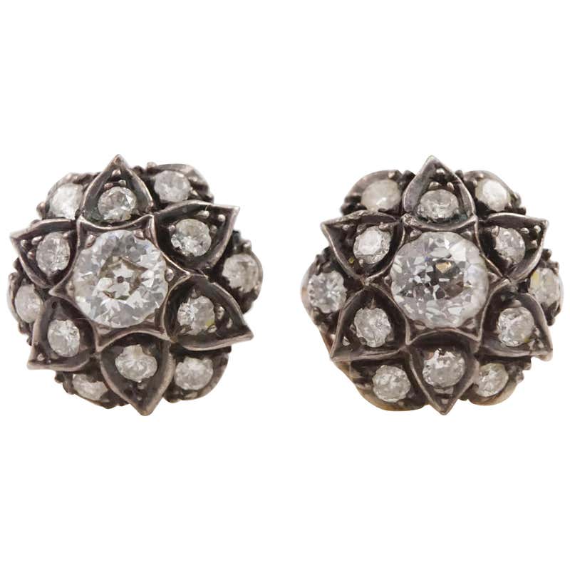 Important Victorian Old European Cut Diamond Cluster Earrings at 1stDibs