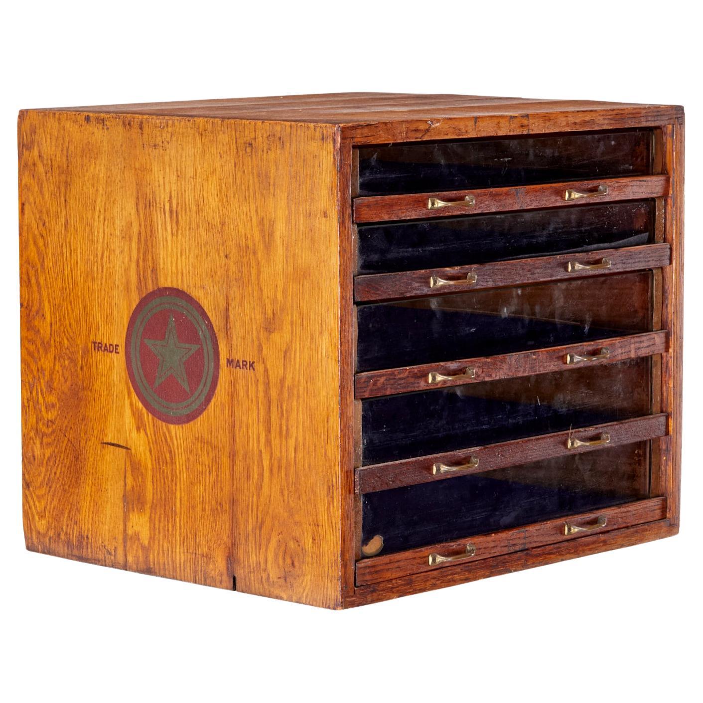 Victorian "Star Threads" Spool Cabinet, Oak with Glass Drawers, Late 19th C. For Sale