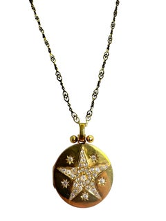 Victorian Starburst Locket in 18K Gold with Old Mine-Cut Diamonds