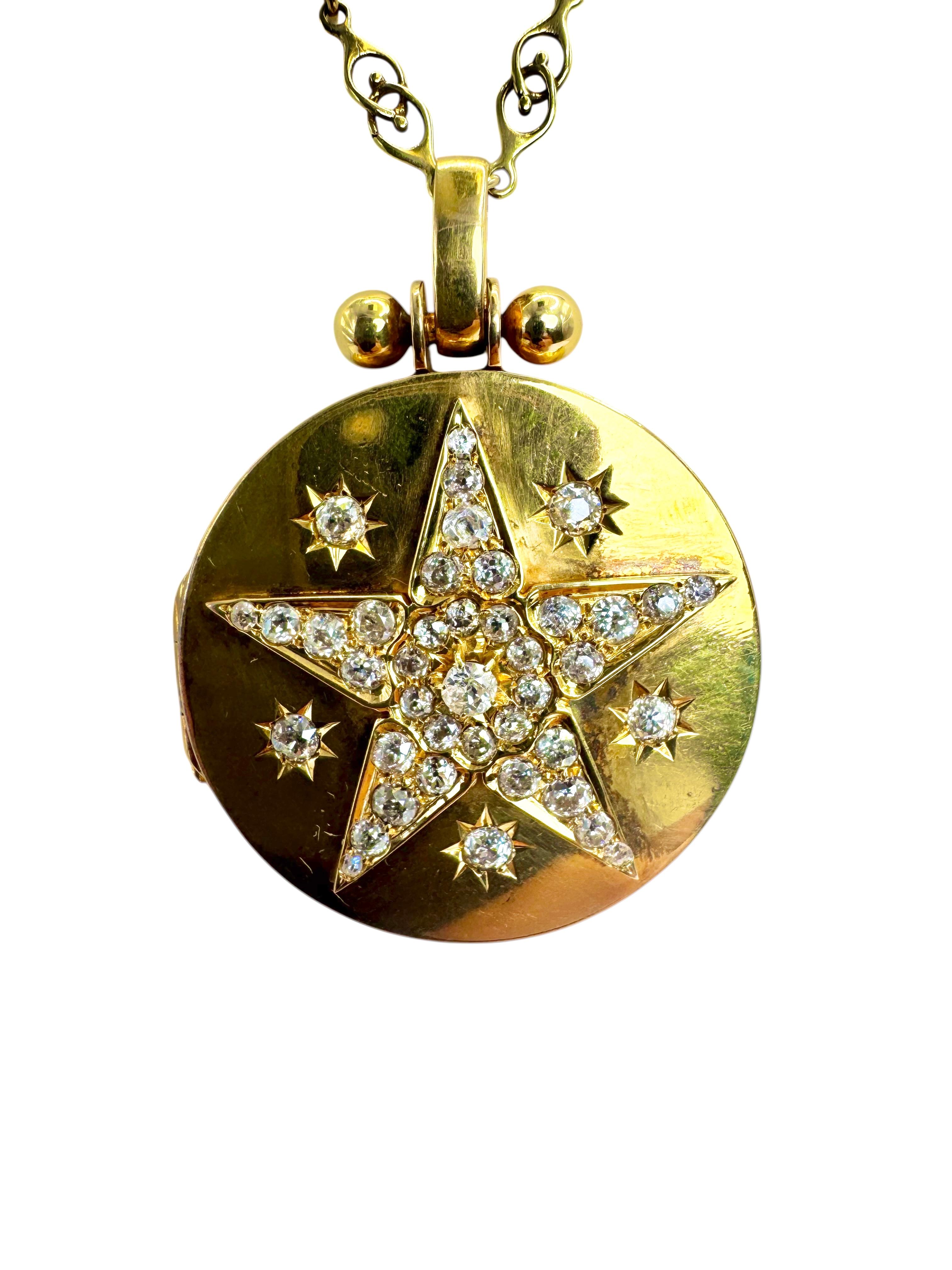 Tardo vittoriano Ciondolo vittoriano a forma di stella in oro 18 carati con Diamonds Mine in vendita
