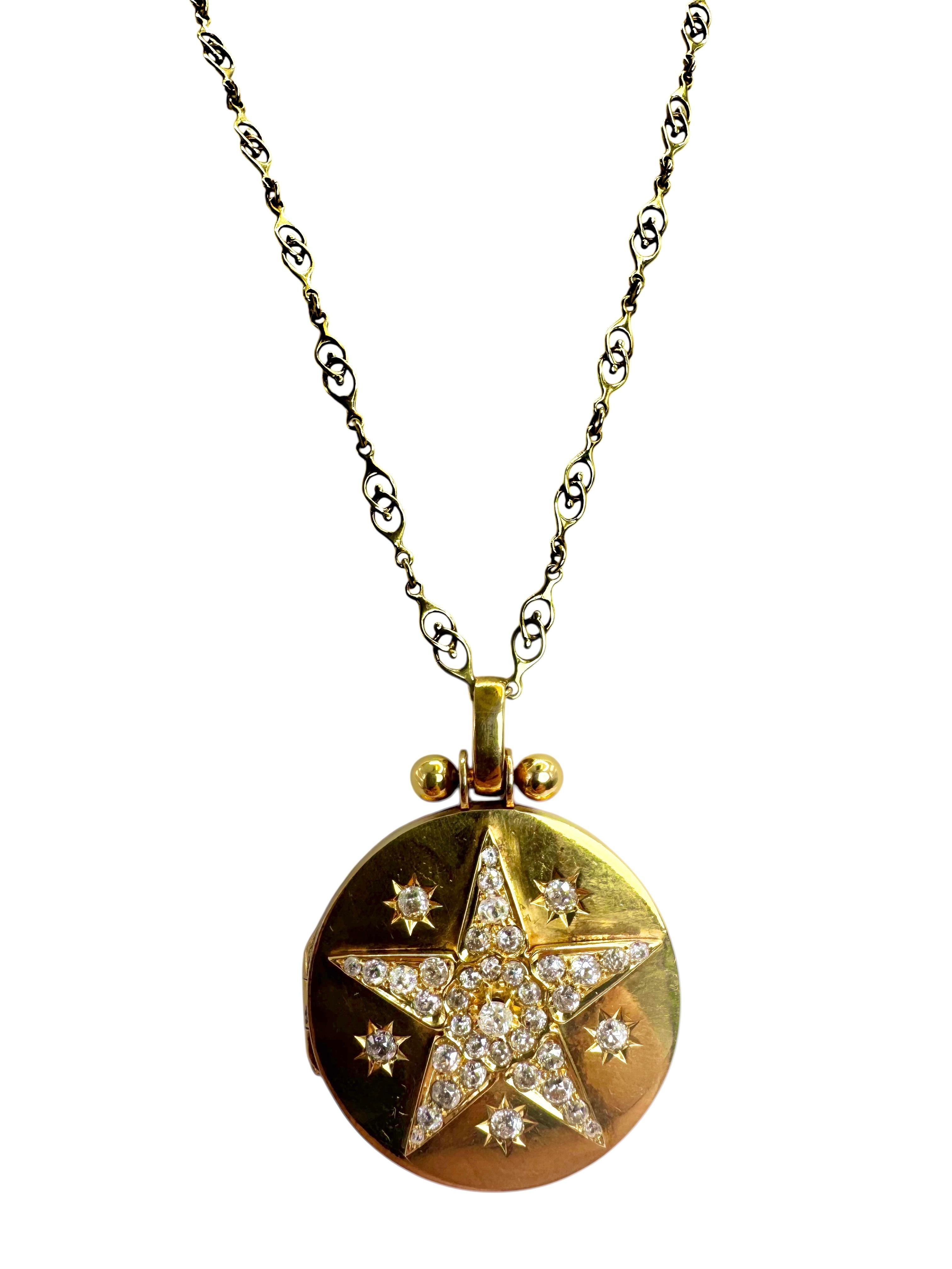 Taglio vecchia miniera Ciondolo vittoriano a forma di stella in oro 18 carati con Diamonds Mine in vendita