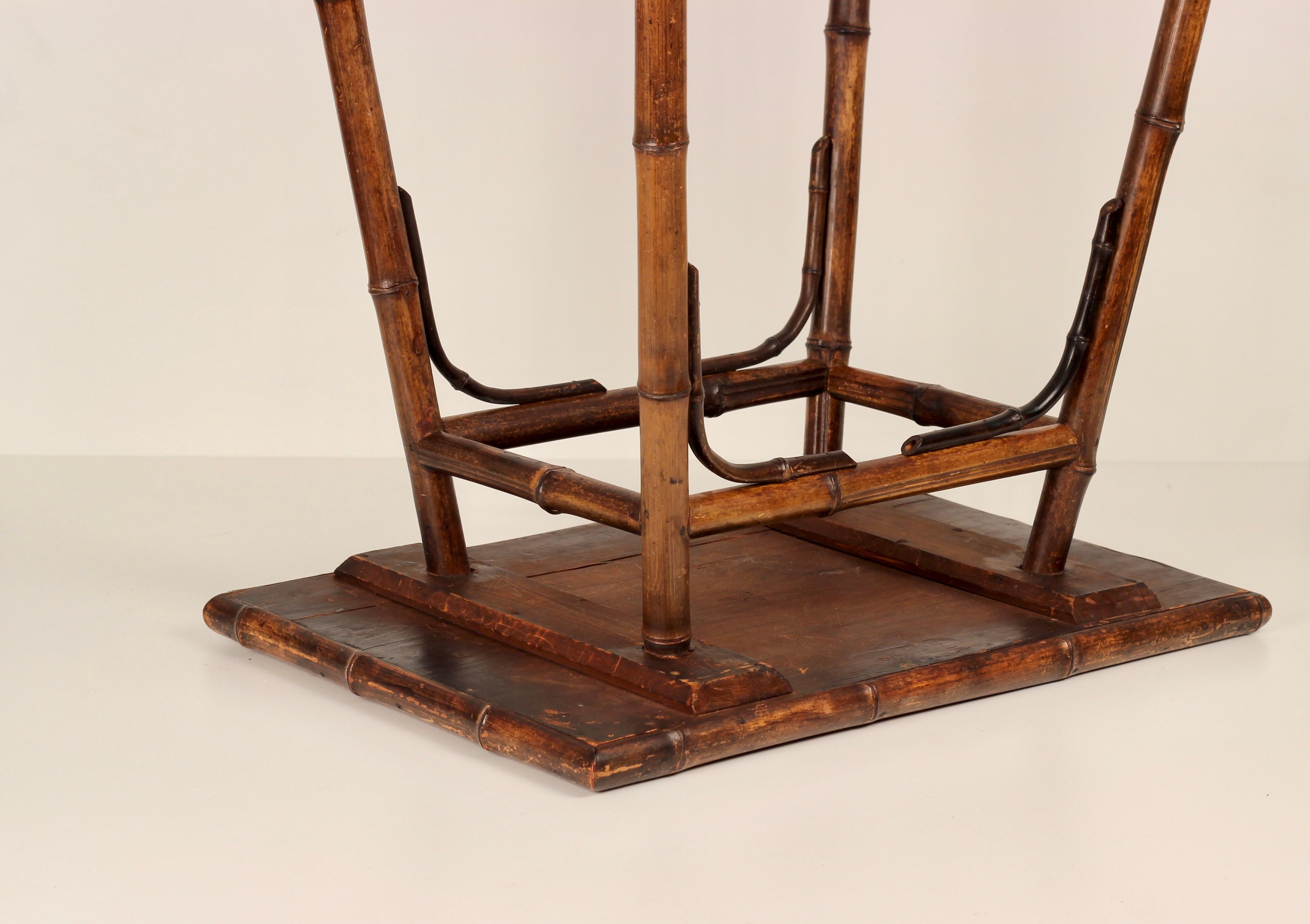 Boho Chic Steam Bent Bamboo Side Table with Deep Red Ceramic Tiled Top 1890’s For Sale 6