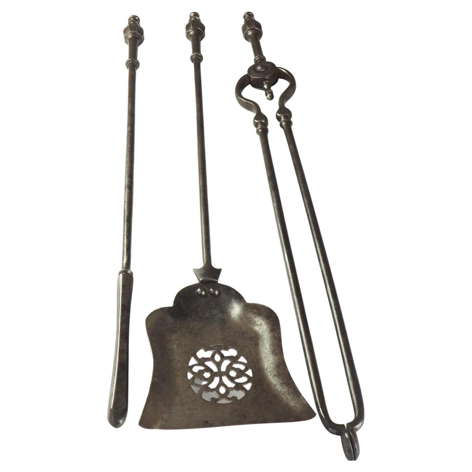 Victorian Steel Fire Companion Set For Sale