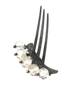 Victorian Steel Gold and Crystal Hair Comb Ornament