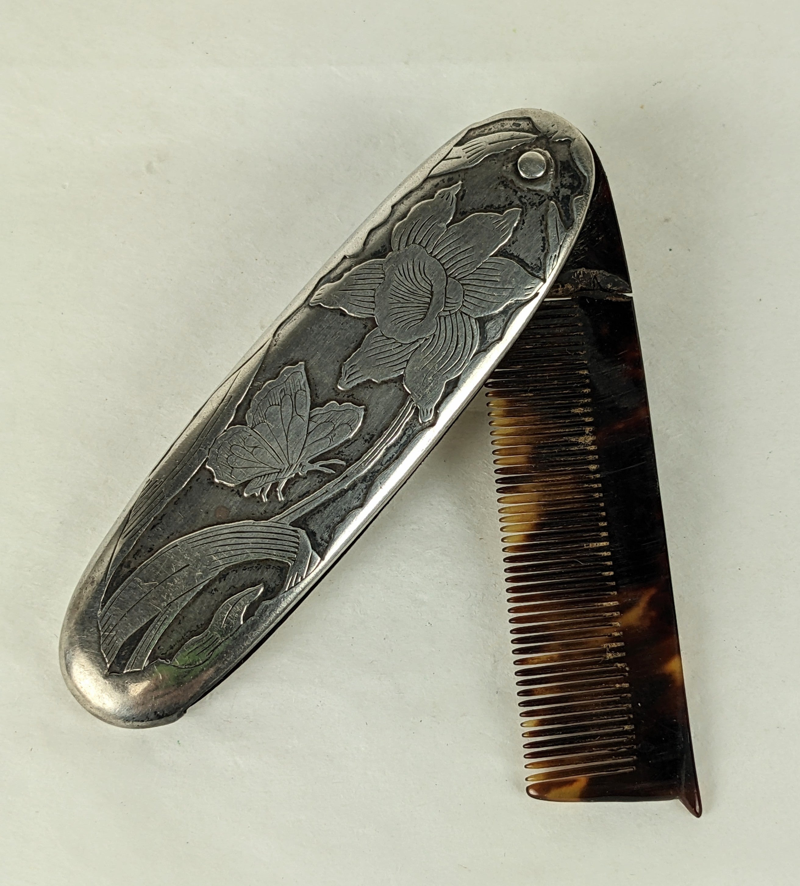 Black Victorian Sterling Beard Comb For Sale