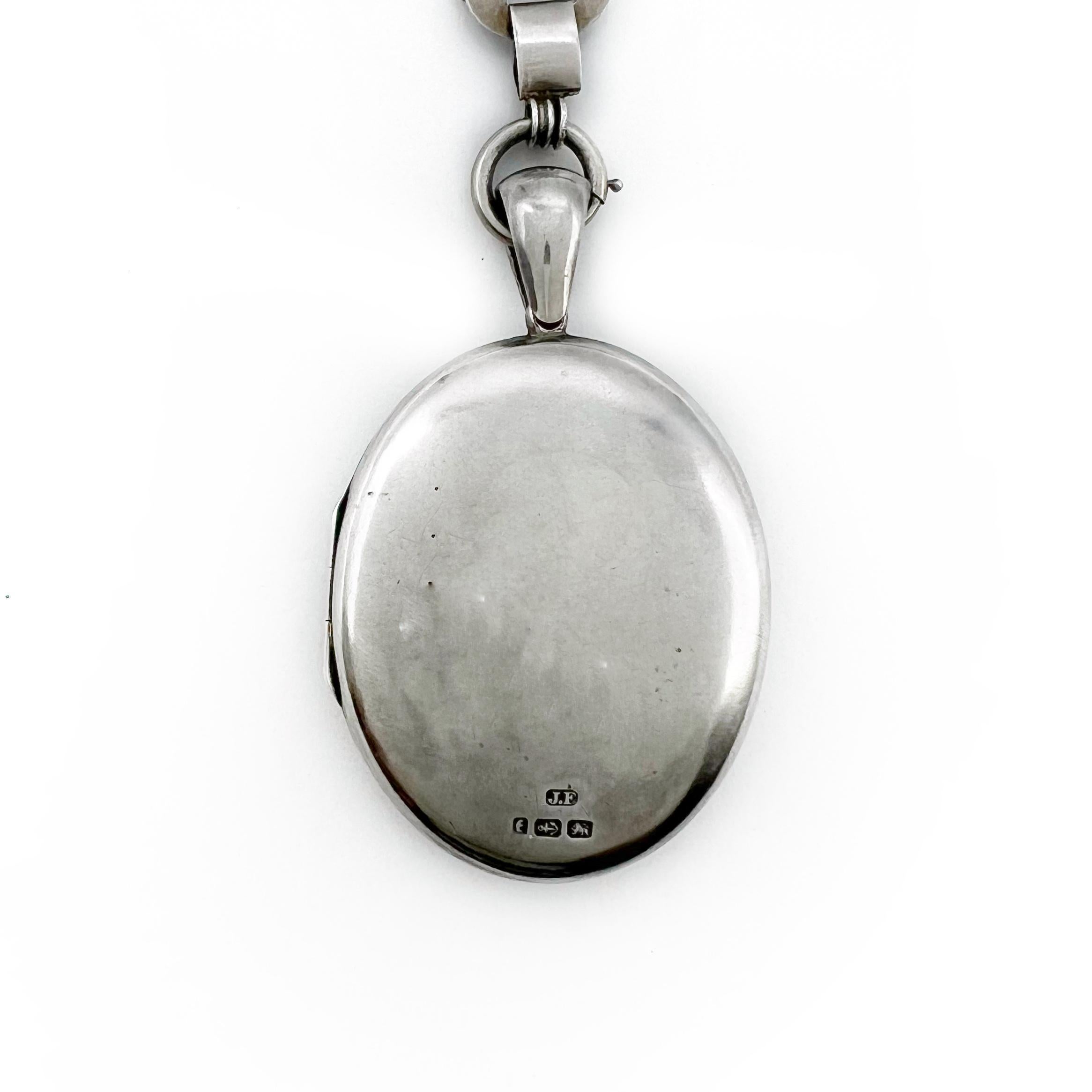 Victorian Sterling Engraved Book Chain Locket Necklace Birmingham c. 1880 For Sale 1